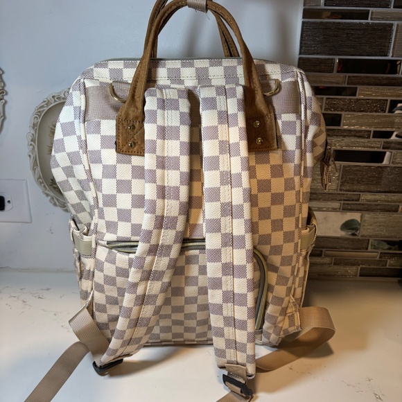 Checkered Diaper Bag/Laptop Backpack for Women Backpack Large Leather - Picture 3 of 11